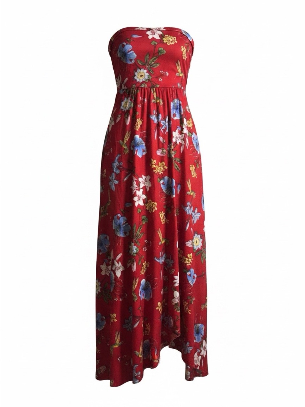 The Vanity Room Red Strapless Floral Maxi Dress